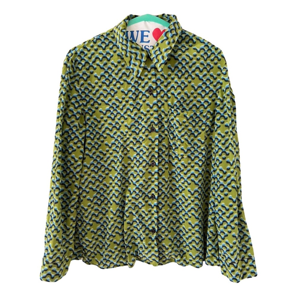 Prada Green and Blue Patterned Button Down Shirt